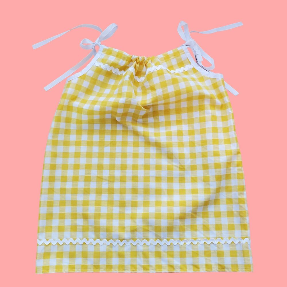 Girl's Vintage 70s Yellow Gingham Dress